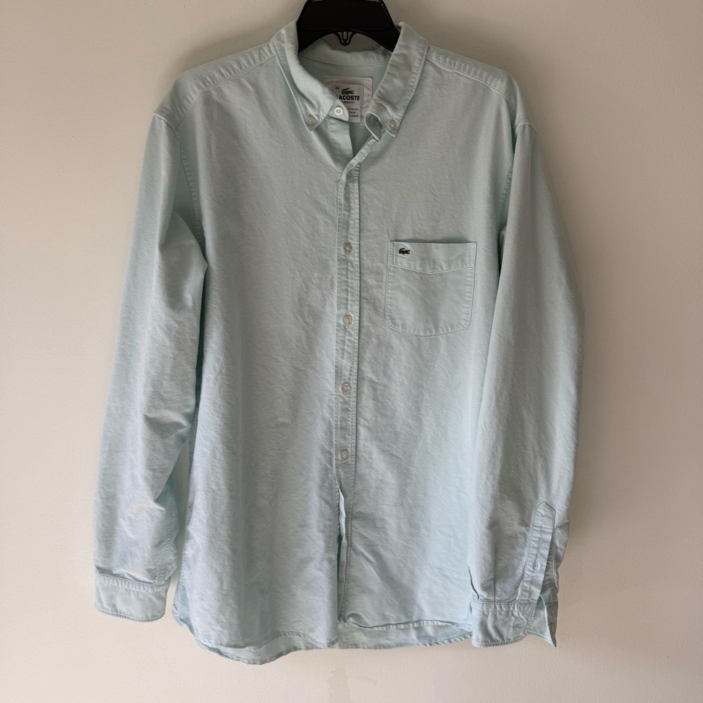 Lacoste Classic Fit Button Down Shirt Mint Green Size 44 XL Cotton